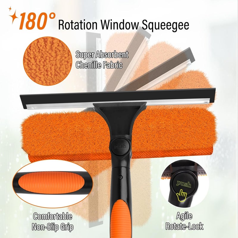 ACTREY 26FT High Window Cleaning Kit with Pole, 2 in 1 Window Squeegee for Window Cleaning,5-20FT Professional Window Cleaning Kit with Pole,180°Rotatable Squeegee for Indoor/Outdoor High Windows,Home,Car - Image 3
